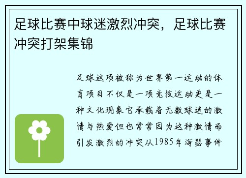 足球比赛中球迷激烈冲突，足球比赛冲突打架集锦
