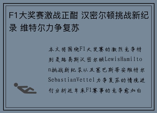 F1大奖赛激战正酣 汉密尔顿挑战新纪录 维特尔力争复苏