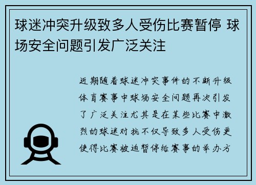 球迷冲突升级致多人受伤比赛暂停 球场安全问题引发广泛关注 球迷冲突升级致多人受伤比赛暂停 球场安全问题引发广泛关注